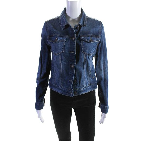 Curve Appeal Womens Button Up Collared Denim Jean Jacket Blue Size Small - Picture 1 of 6